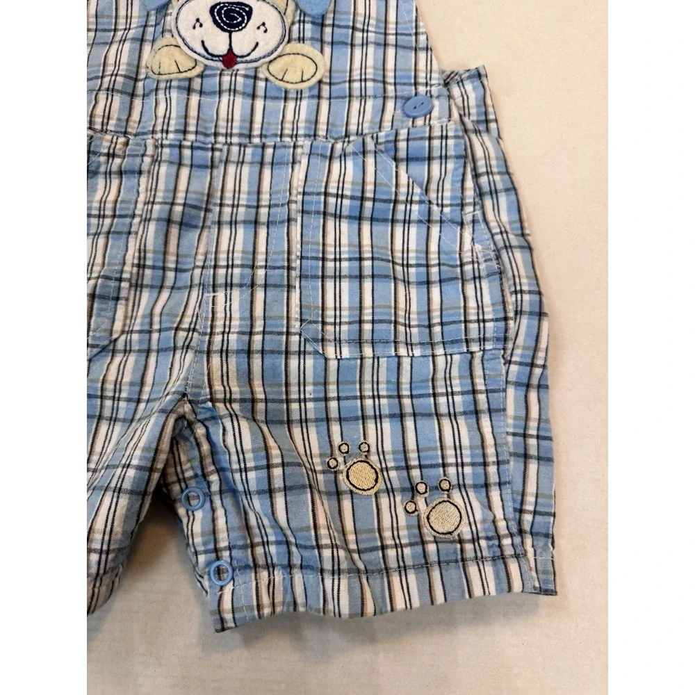Vintage B.T. Kids Boys Plaid Blue Overalls Puppy Size 18‎ Months
